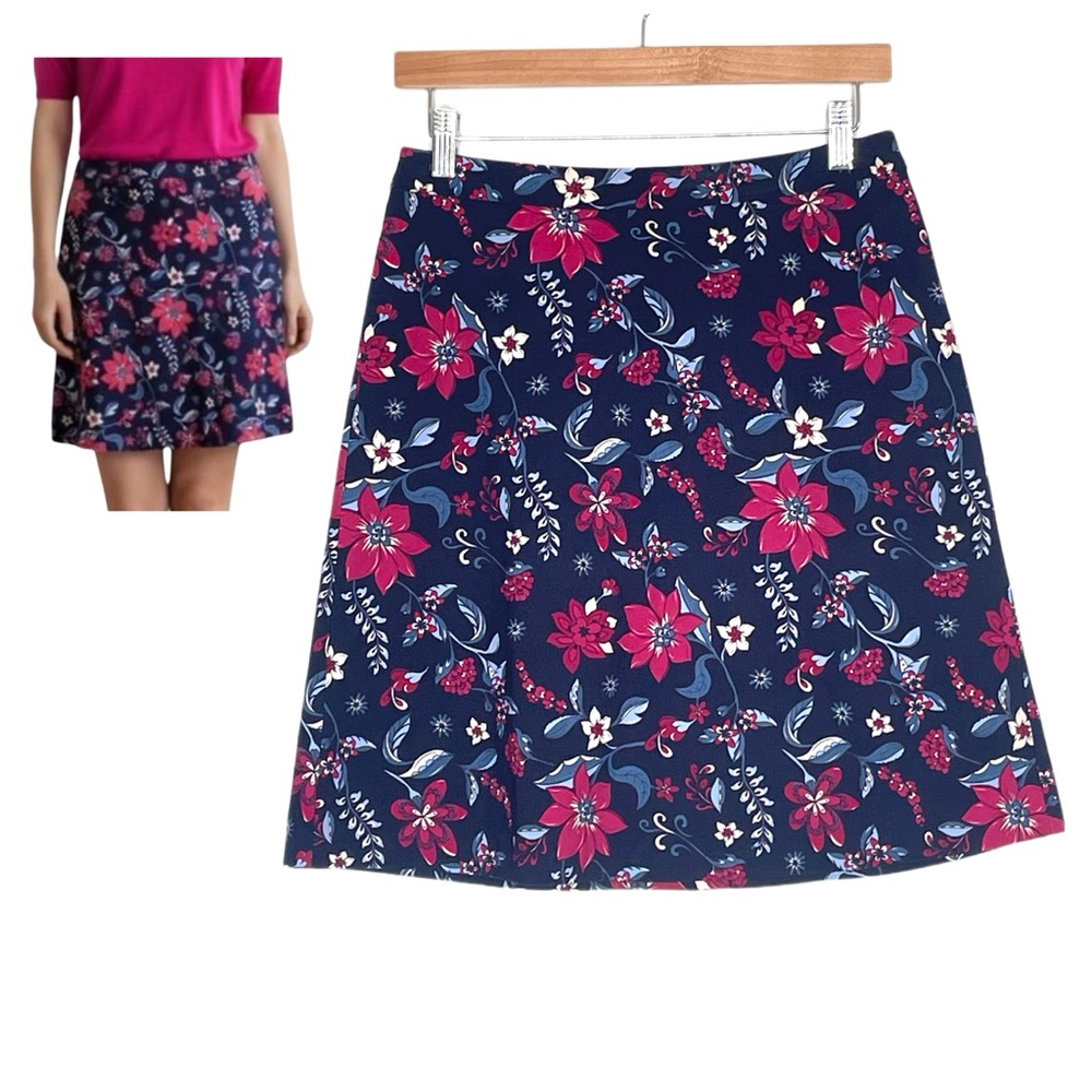Margaret M Deandra A-Line Floral Mini Skirt Navy Pink & White Print Small Petite